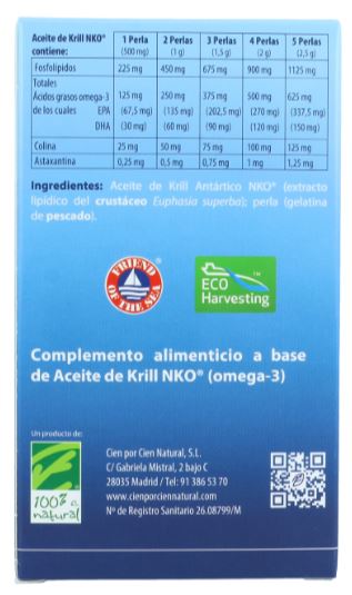 Aceite de Krill NKO 120-80-40 perlas: Omega-3 Antártico con EPA, DHA, Colina y Astaxantina