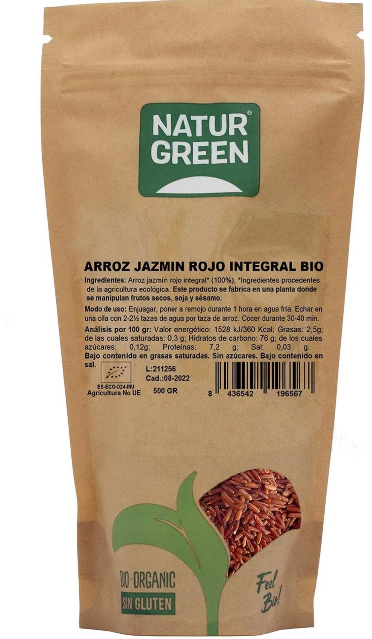 Arroz Jazmín Rojo Integral Bio, 500 g