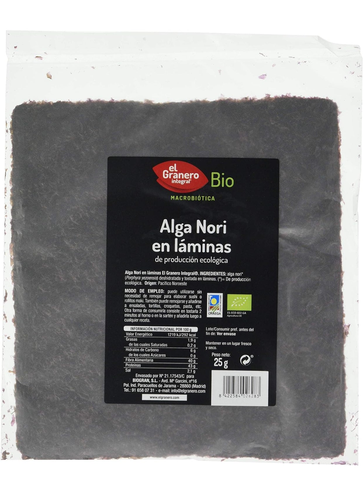 Alga Nori en Láminas Bio 25