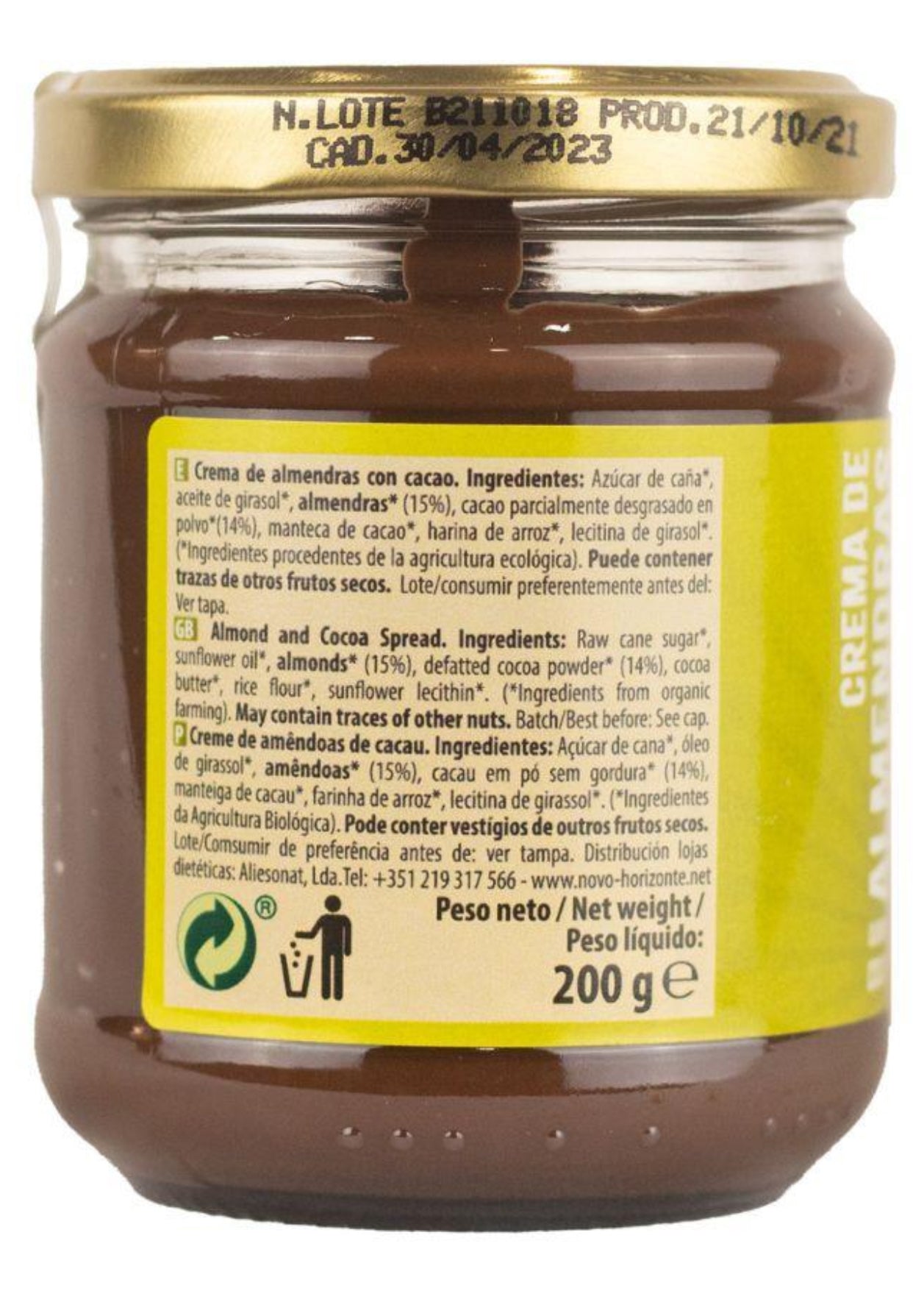 Crema Almendras Cacao Bio 200 g