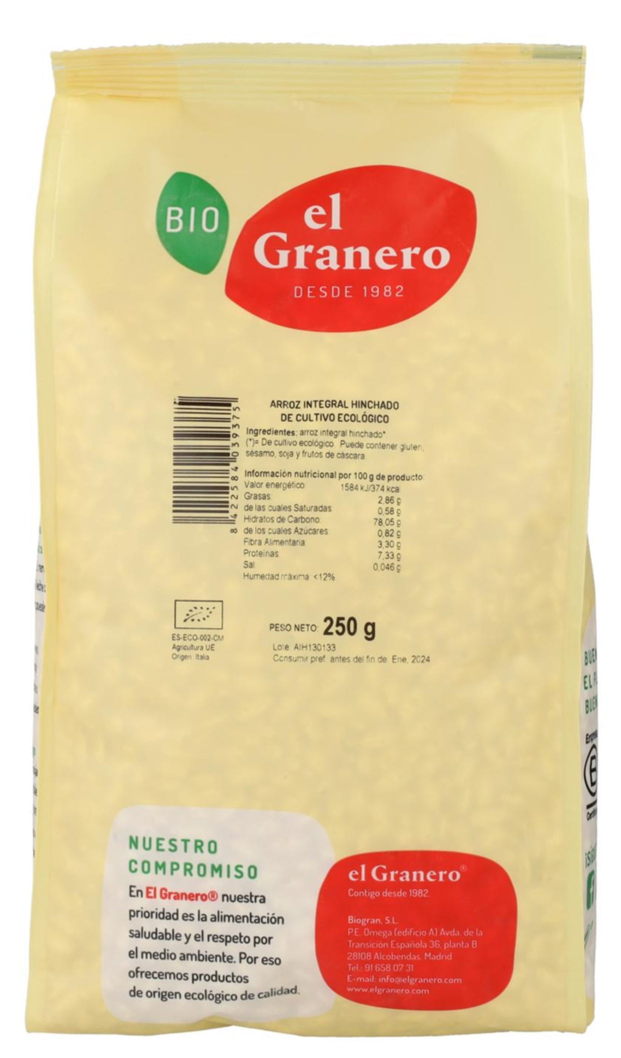 Arroz Integral Hinchado Bio, 250 g