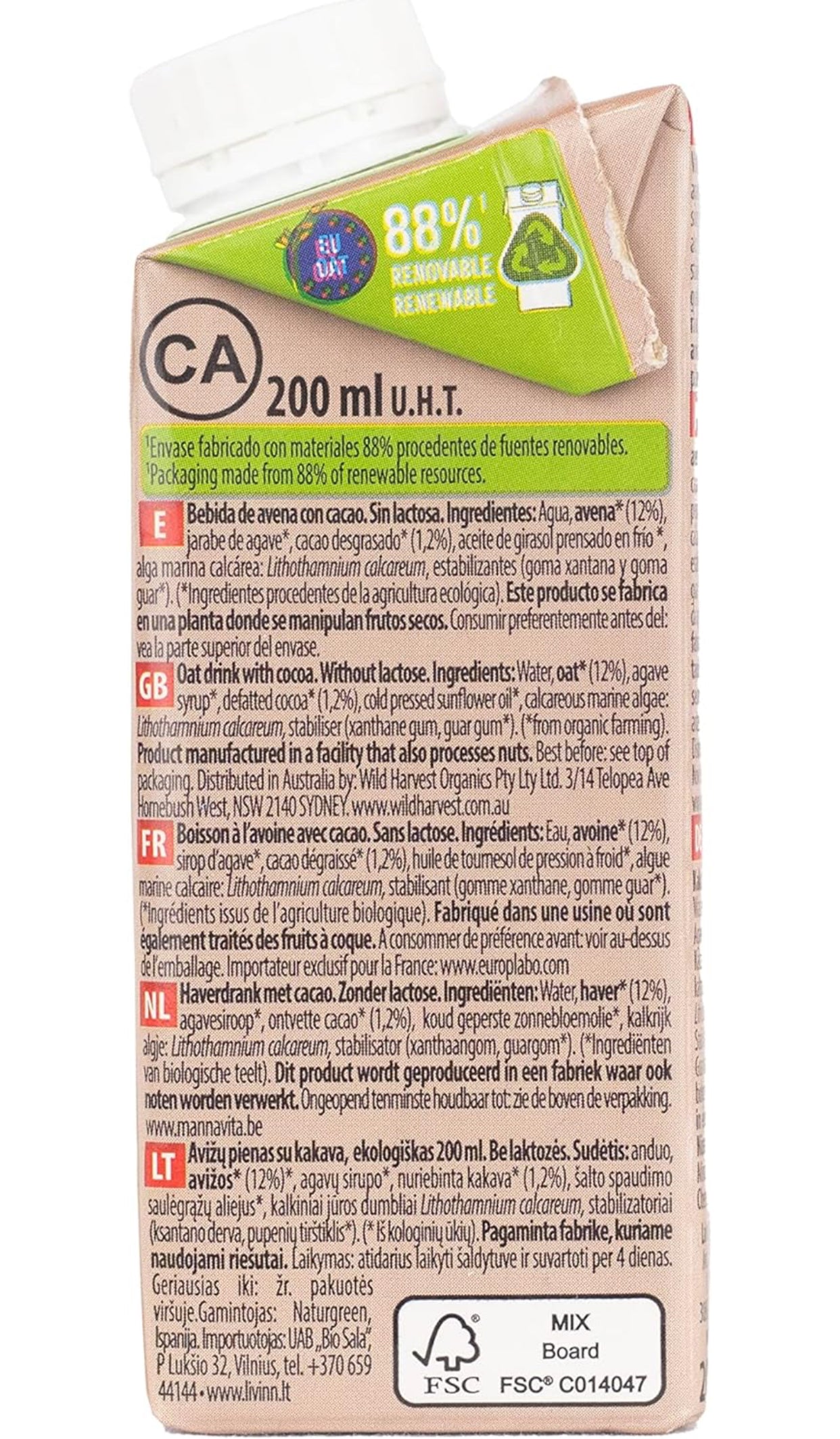 Bebida de Avena Cacao Calcium Bio - 200 ml