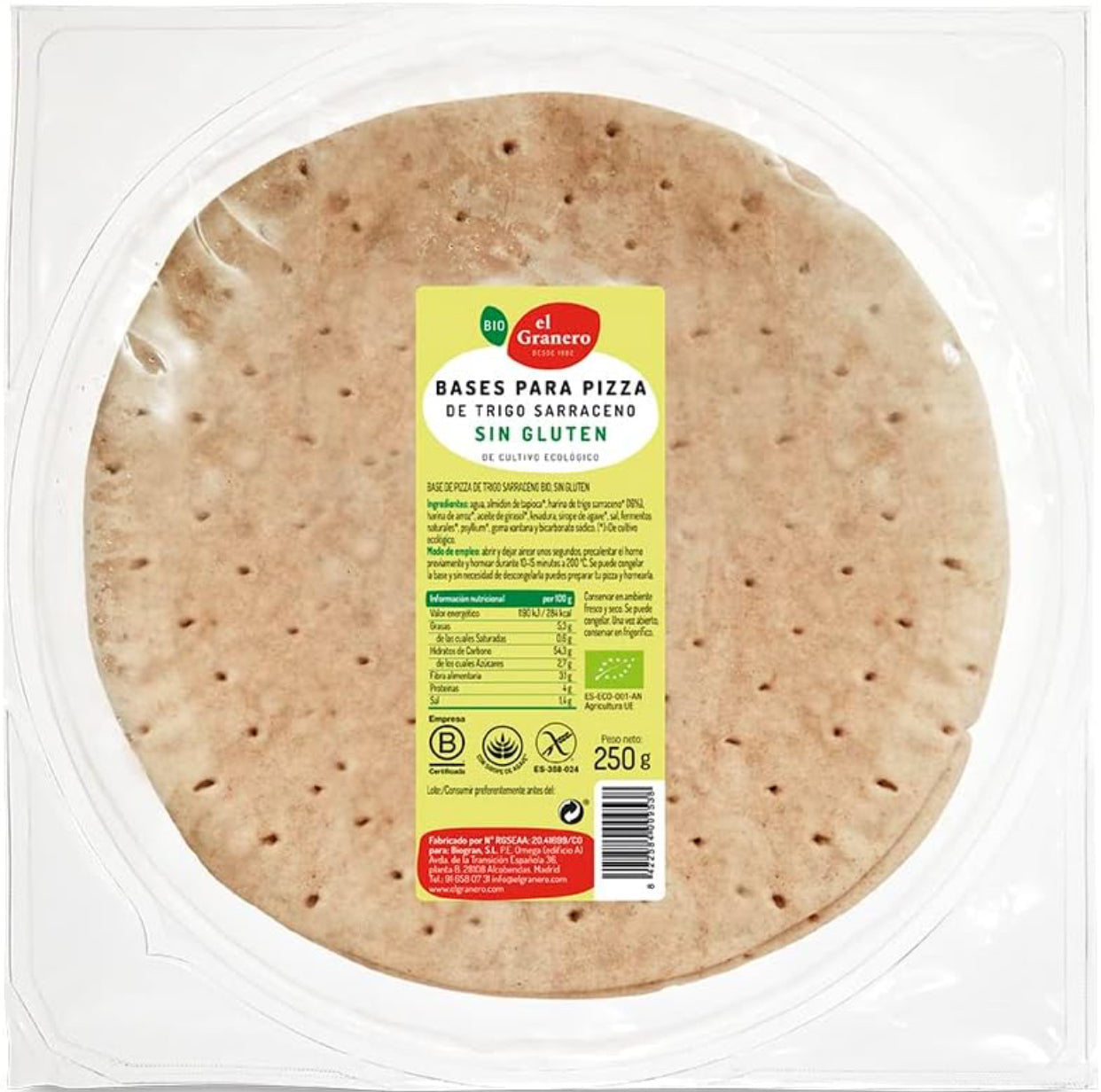 Bases para Pizza con Trigo Sarraceno Bio - 2 unidades SIN GLUTEN