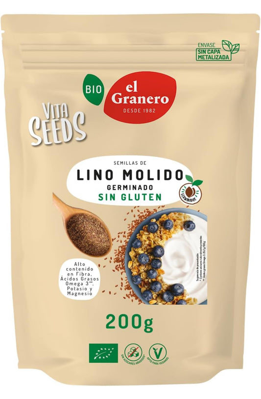 Vitaseeds Semillas Molidas de Lino Germinado sin Gluten Bio, 200g