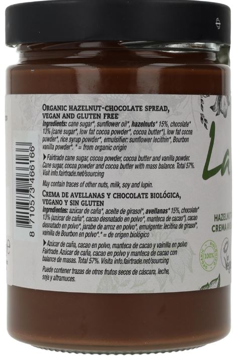 Crema Chocolate y Avellana Vegana Sin Gluten Formatos de 270g-600g