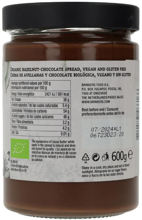 Crema Chocolate y Avellana Vegana Sin Gluten Formatos de 270g-600g