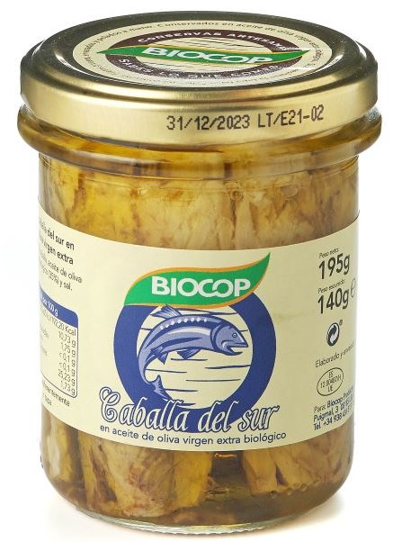 Filetes de caballa en aceite de oliva virgen extra biológico - 195 g