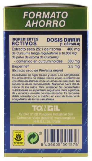 Cúrcuma 10.000 mg Estado Puro 40 y 80 cápsulas - Tongil: Alivio Natural para Dolores Inflamatorios