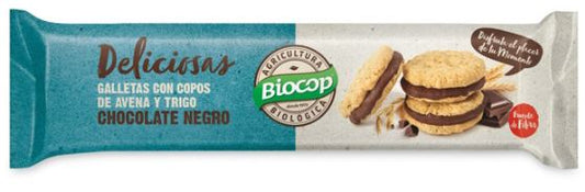 Galletas Deliciosas con Copos de Avena y Trigo Rellenas de Chocolate Negro - 150g