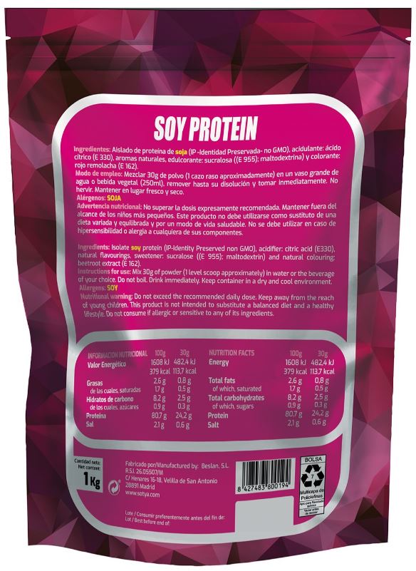 Soy Protein 81% Fresa o Vainilla - Fuente de Proteína Vegetal - 1 kg