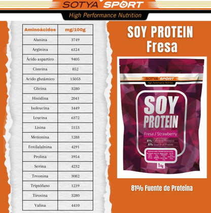 Soy Protein 81% Fresa o Vainilla - Fuente de Proteína Vegetal - 1 kg