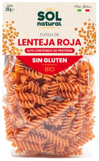 Fusilli de Lenteja Roja Bio sin Gluten - 300g