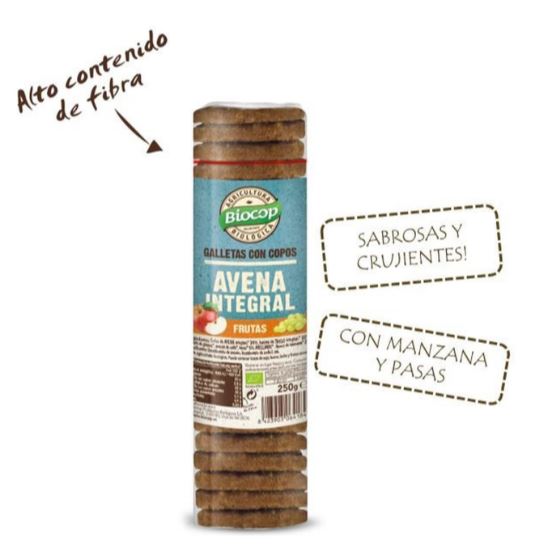 Galletas con Copos Integrales de Avena y Frutas Biocop 250g