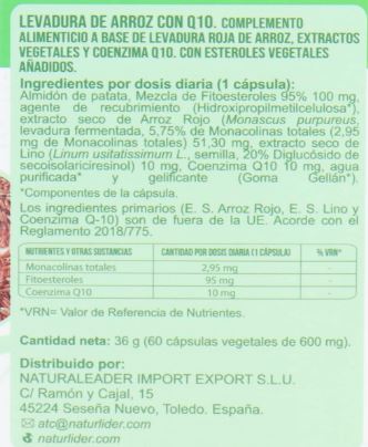 LEVADURA ROJA DE ARROZ CON Q 10 ESTUCHE 60 Vcaps