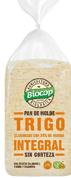 Pan de Molde sin Corteza de Trigo Integral Biocop 300g