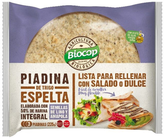 Piadina de Trigo Espelta 50% Integral con Lino y Amapola - Biocop 225g