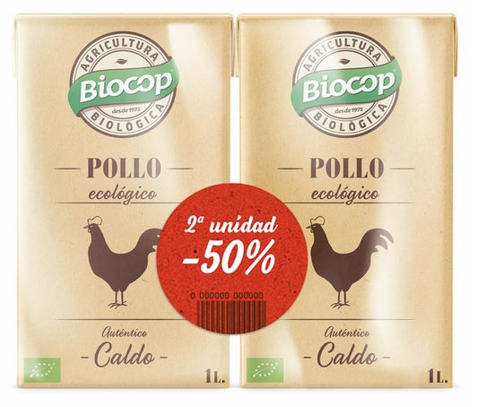 Caldo Ecológico de Pollo Auténtico Biocop - Pack de 2 litros