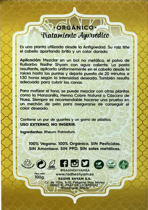 Ruibarbo Tratamiento Ayurvédico Brillo Dorado 100 g