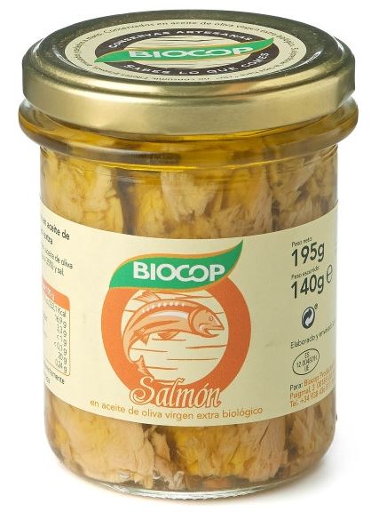 Filetes de salmón en aceite de oliva virgen extra biológico - 195 g