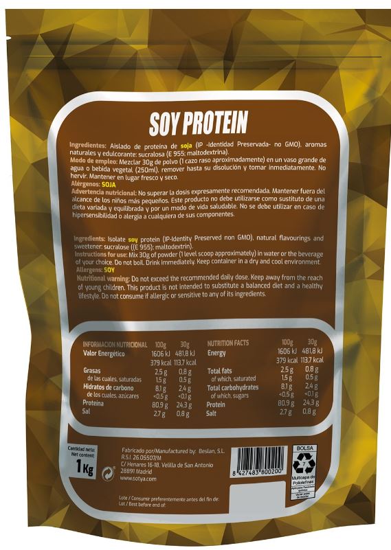 Soy Protein 81% Fresa o Vainilla - Fuente de Proteína Vegetal - 1 kg